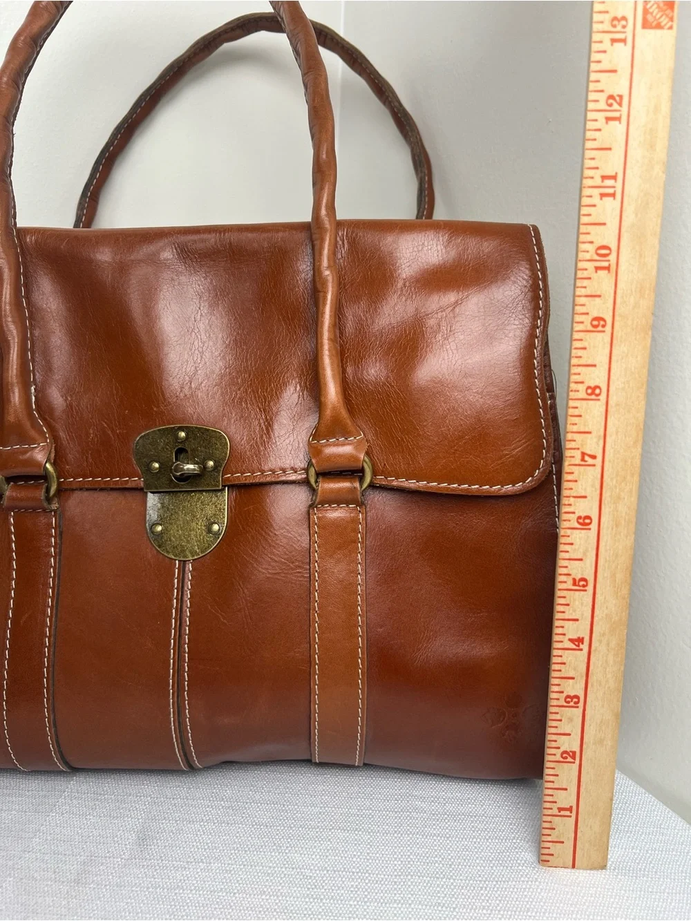 Patricia Nash Vienna Chestnut Brown Leather Satchel with Brass Twist Lock - Picture 9 of 12